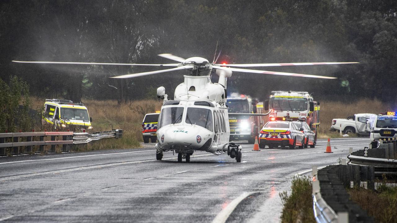 Four have died and another was seriously injured following the crash north of Canberra in a head-on, two-ute collision on the Barton Highway. Picture: OnScene ACT