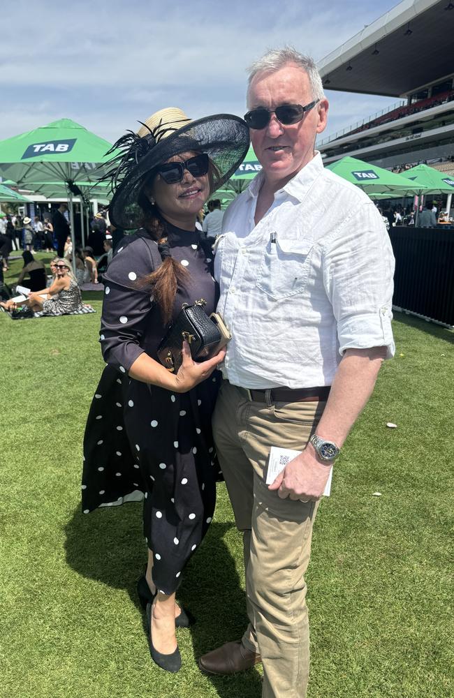 Rose and Raymond McNamara at Flemington for Derby Day on November 2, 2024. Picture: Phillippa Butt