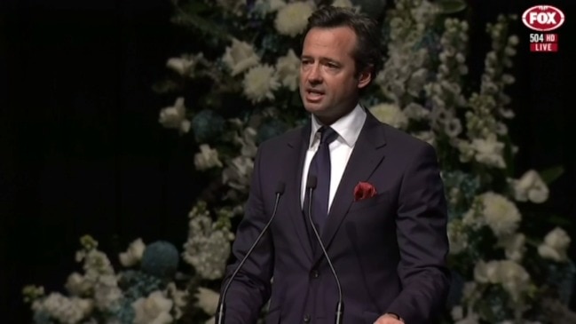 Hamish McLachlan speaks at the funeral Danny Frawley