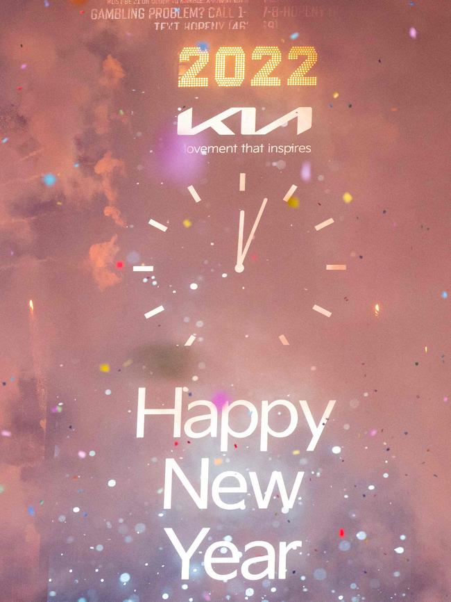 Confetti flies in the air at Times Square to mark the New Year. Picture: AFP