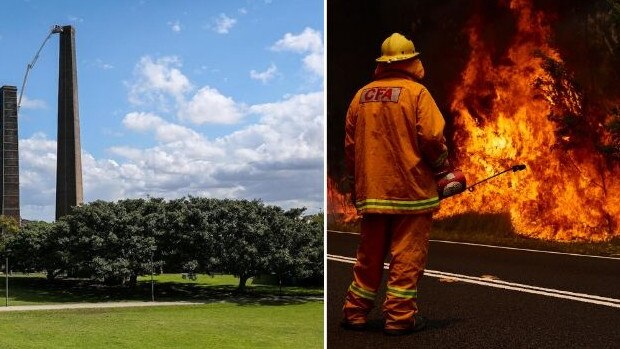 Christopher Sun has been refused bail over the incident at Sydney Park (pictured). Also pictured is a firefighter battling an unrelated blaze.