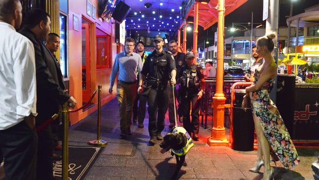 Police patrol Hindley St on a busy night. Picture: AAP / Brenton Edwards