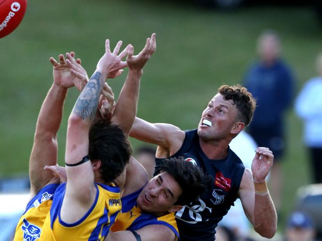 EFL footy: Berwick v Noble Park.50 Michael Riseley for Berwick at the back of the pack.Picture : Stuart Milligan