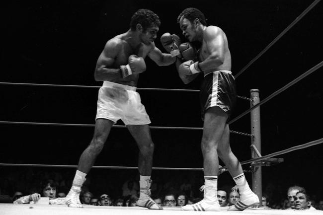 Hector Thompson and Jose Marques go toe-to-toe at Festival Hall in 1973. Picture: Miles Bishop