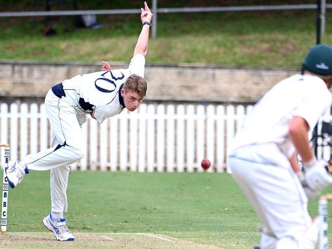 TSS bowler Luke FranksGPS first Xv cricket between BBC v TSS at Parkman Park.Saturday February 17, 2024. Picture, John Gass