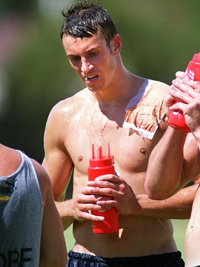 Fitzy sweating up a storm in 2000. Picture: Scott Hornby