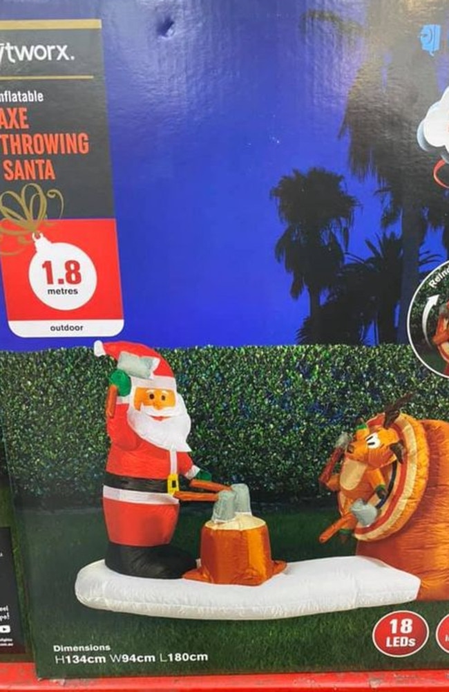 Bunnings has removed the its Axe Throwing Santa from shelves. Picture: Facebook