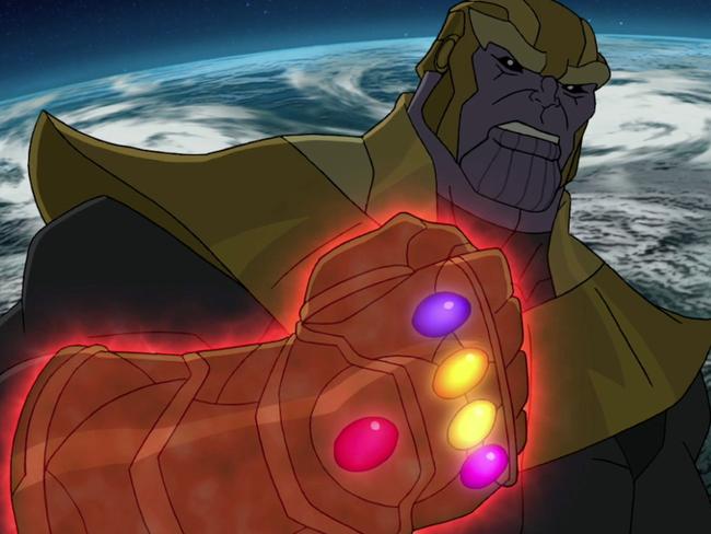 MARVEL'S AVENGERS ASSEMBLE - "Thanos Triumphant" - "Thanos Triumphant" - With the power and might of all five Infinity Stones finally in his gauntlet, Thanos plans to wield his power over the Universe while the Avengers make a desperate attempt to stop him. This episode of "Marvel's Avengers Assemble" premieres Sunday, March 1 (8:30 AM - 9:00 AM ET/PT) on Marvel Universe on Disney XD. (Disney XD via Getty Images)