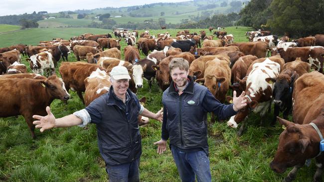 Toby and son Nick Leppin are dairy farmers from Bena in South Gippsland.