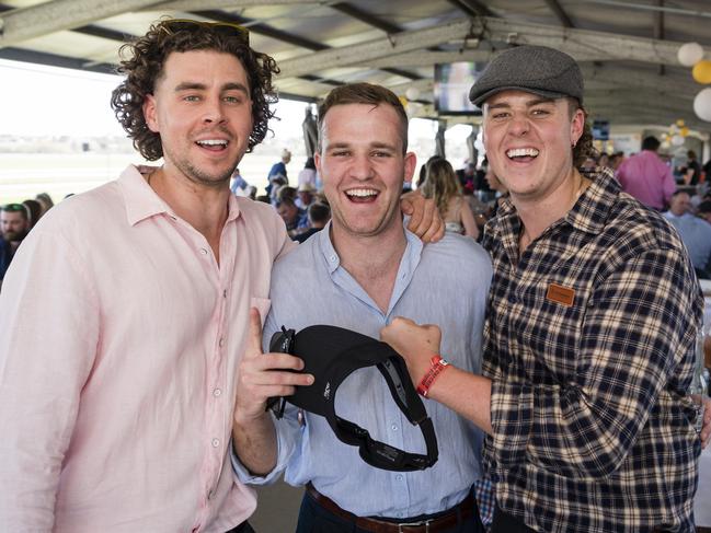 Brothers (from left) Zach, Blayke and Finn Collison at Warwick Cup race day at Allman Park Racecourse, Saturday, October 14, 2023. Picture: Kevin Farmer