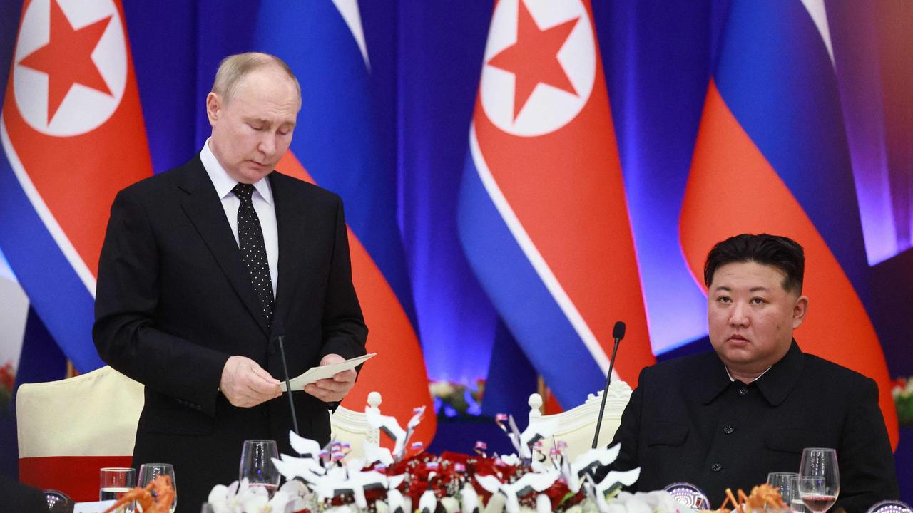 Russian President Vladimir Putin (L) and North Korean leader Kim Jong-un. Picture: Vladimir Smirnov / POOL / AFP