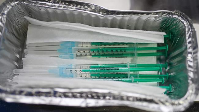 Injections with AstraZeneca vaccine are seen at a drive-in vaccination centre in Schwelm, western Germany. Picture: AFP