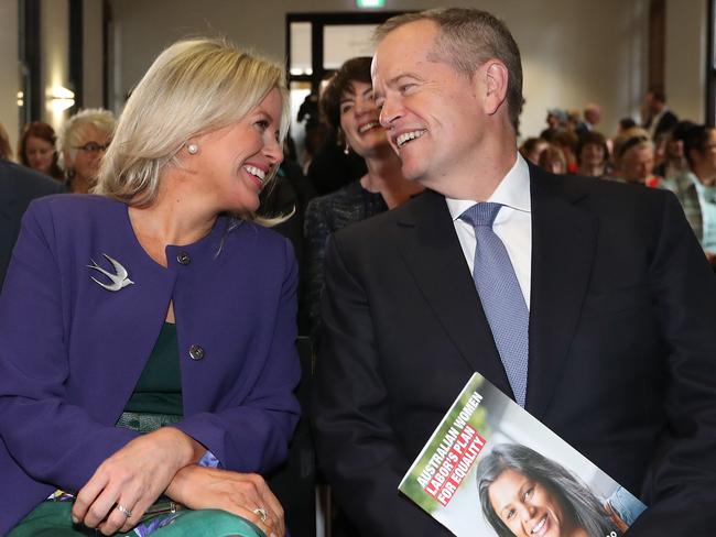 What a team … Chloe and Bill Shorten at the launch of Labor’s plan for gender equality. Picture: Kym Smith