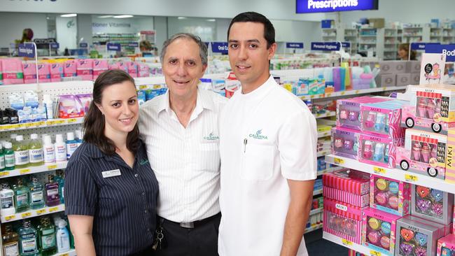 Mario Calanna with his kids Catherine and Matthew at the launch of the $1.2m Woree pharmacy