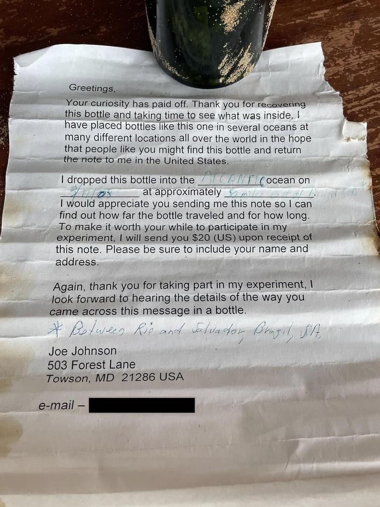 The letter that was inside the bottle.