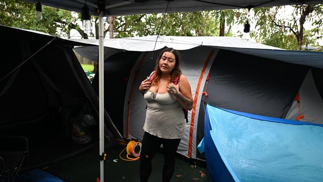 Jovel Bennett is another person who has found herself living in the park with her family for the past three weeks. Picture: Dan Peled / NCA NewsWire