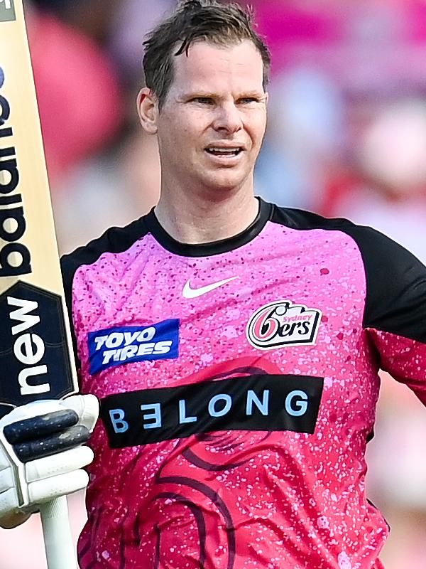 Smith celebrates his century for the Sixers against Perth Scorchers in January. Picture: Izhar Khan/Getty Images