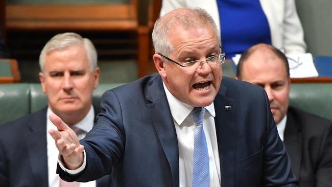 Prime Minister Scott Morrison during Question Time today. Picture: AAP Image/Mick Tsikas