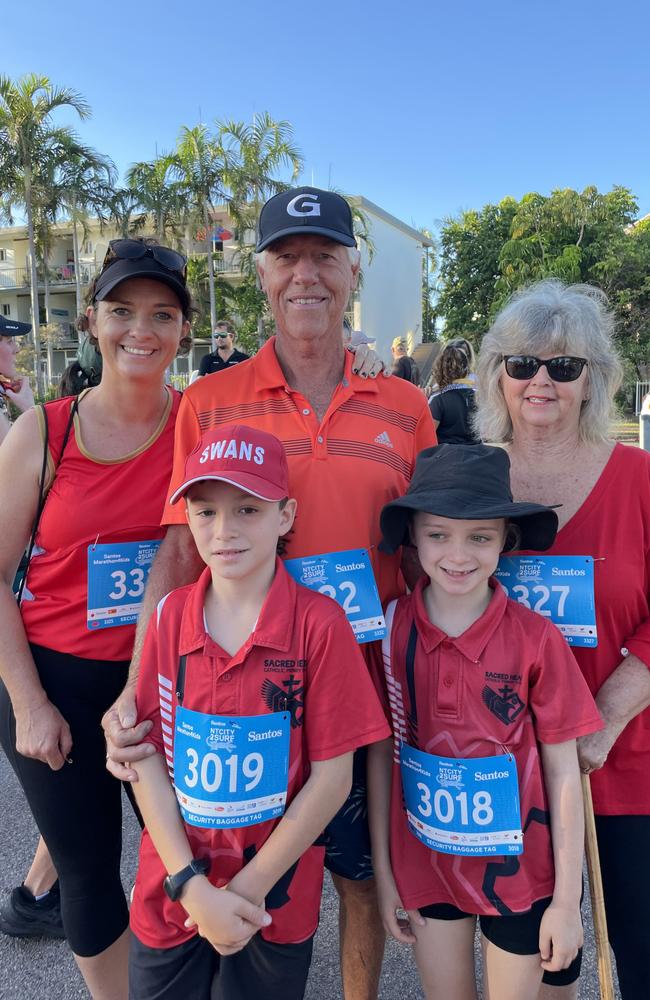 (L-R) Brigitte Brown, Leo, Malcolm Richardson, Eden and Denise Rondot took part in the NT City2Surf on Sunday as a family.