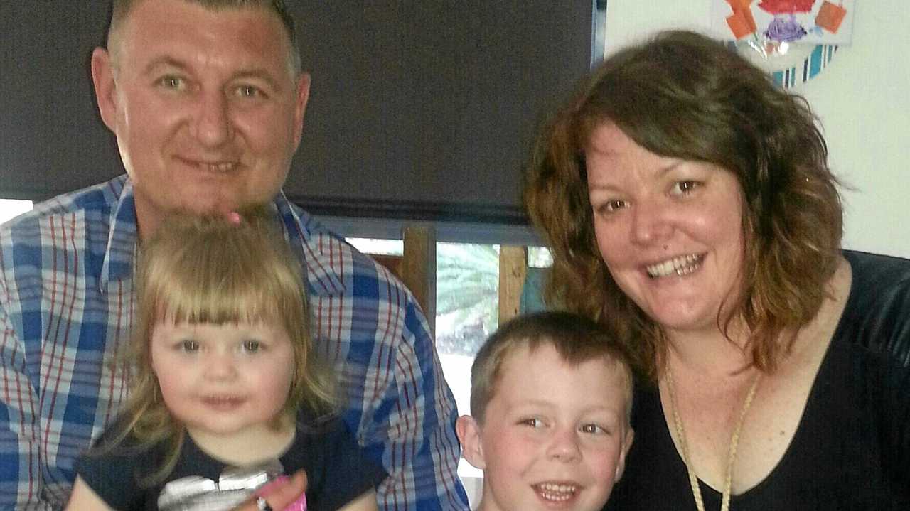 The Bromirski family of Greg, holding Stella, 3, Jack, 6, and mum Jodie won the Sunshine Coast Family Holiday competition. Picture: Contributed