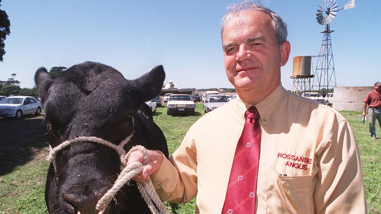 The late Rossander principal Andrew Anderson with Rossander Angus bull Rossander Zulu in 2021.