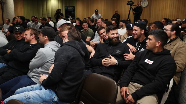 NRL players during a mass group meeting to finalise huge new pay deal. Picture: Brett Costello