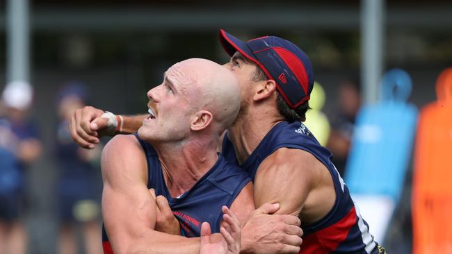 Aidan Johnson at Melbourne AFL training at Goschs paddock. Wednesday, February 5. 2025. Picture: David Crosling