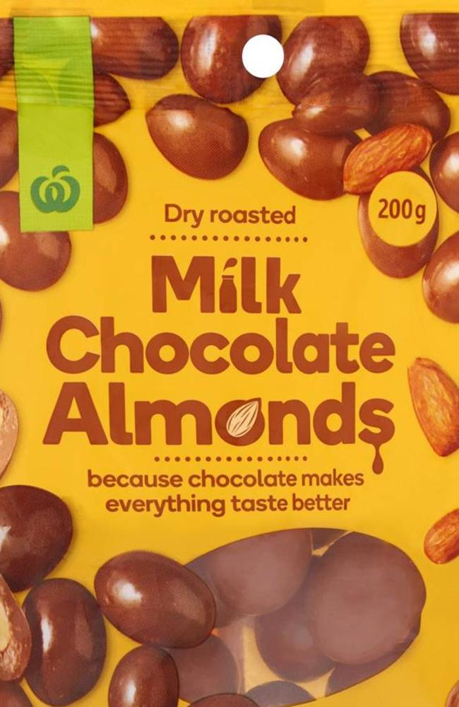 Woolworths Dry Roasted Milk Chocolate Almonds.