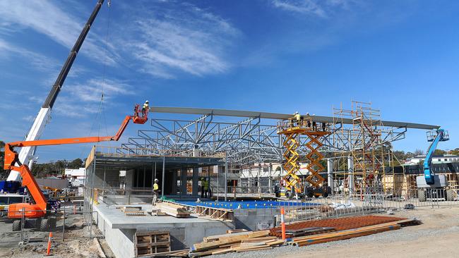 35m long roofing sections going up at the community hub in the Kingston Park development. Picture: SAM ROSEWARNE.