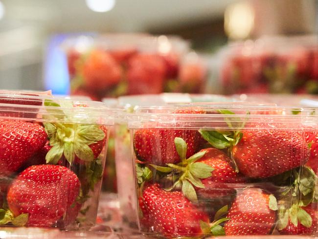 Strawberry punnets are seen at a supermarket in Sydney. Picture: AAP