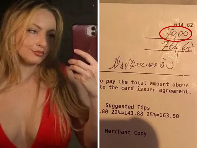 American waitress blasts tourists' $70 tip. Picture: Twitter/@madison_tayt