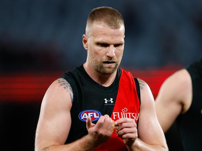 MELBOURNE, AUSTRALIA - AUG 16: Jake Stringer of the Bombers looks dejected after a loss during the 2024 AFL Round 23 match between Essendon Bombers and the Sydney Swans at Marvel Stadium on August 16, 2024 in Melbourne, Australia. (Photo by Dylan Burns/AFL Photos via Getty Images)