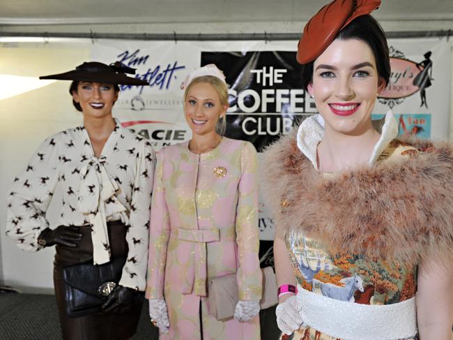 The judging of Fashions on the Field in the Coffee Club Trackside Marquee at Cluden Park, Townsville. Ladies Race Day is one of Townsville�s biggest and most enjoyable days at the track. First place Winner Margot Power (front right), third place Alex Hindle (back left), and second place Kirsten Trevor