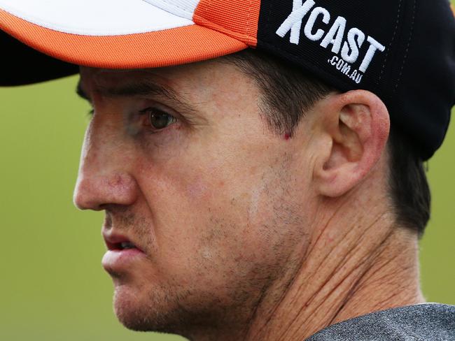 Jason Taylor coach of the Wests Tigers rugby league team during training at Campbelltown Stadium, Sydney. Pic Brett Costello