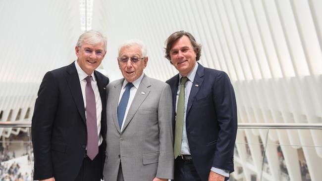 Steven, Frank and Peter Lowy at the New York launch of Westfield World Trade Centre. Picture: Leandro Justen