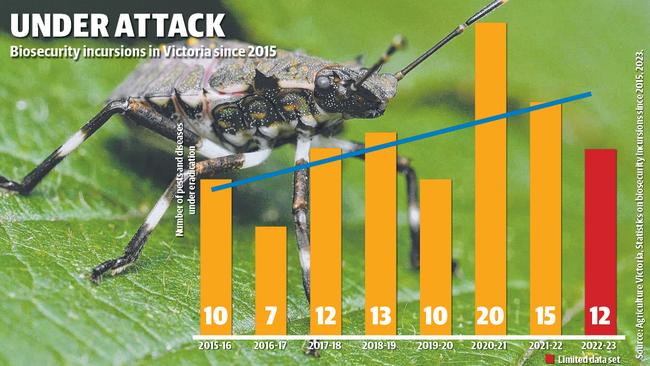 The number of biosecurity incursions in Victoria since 2015-16.