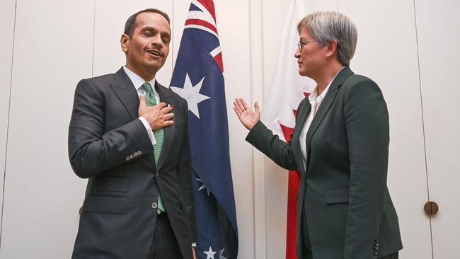 Qatar Prime Minister and Minister of Foreign Affairs, Mohammed bin Abdulrahman bin Jassim Al Thani, met Foreign Affairs Minister Penny Wong in Canberra in August. Picture: NewsWire / Martin Ollman