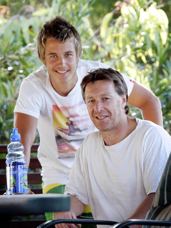 Craig Bellamy with his 19-year-old son Aaron in 2005.