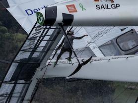 Germany SailGP Team helmed by Erik Heil save a capsize on Race Day 1 of the KPMG Australia Sail Grand Prix in Sydney, Australia. Saturday 24th February 2024. Photo: Felix Diemer for SailGP. Handout image supplied by SailGP