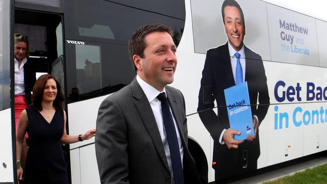 Victorian Liberal leader Matthew Guy and his wife, Renae. Picture: David Geraghty