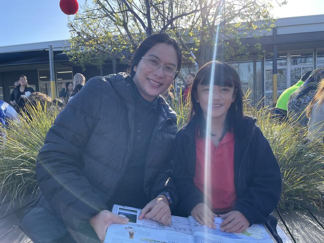 Albanvale Primary School: Gladdys (left) and Gabrielle at the Albanvale Primary School book week event for parents and students. Picture: Athos Sirianos