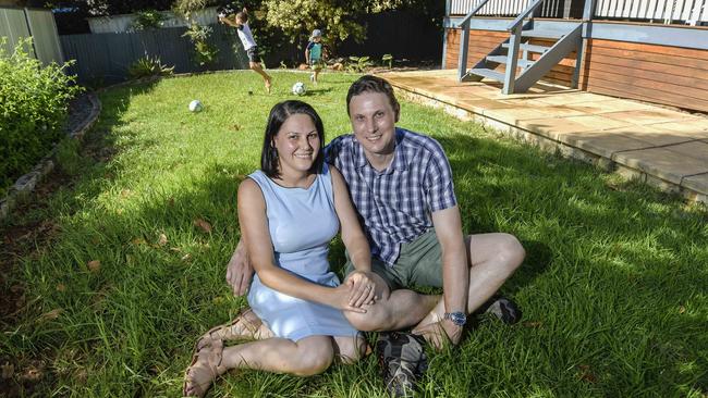 Dana and Ben Pietsch, with Austin 5, and Ryan, 3, are hoping they have timed the sale of their Adelaide home perfectly. Picture: Roy Van Der Vegt