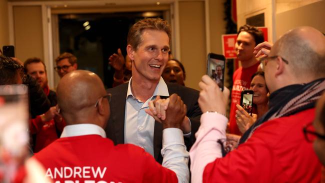 After a long wait, Mr Charlton arrived to chants of “Andrew” and “Labor”. Picture: Damian Shaw