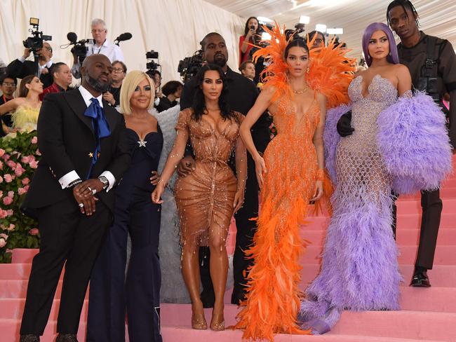 Kanye West and Travis Scott with the Kardashian-Jenner family at the Met Gala in 2019. Picture: AFP