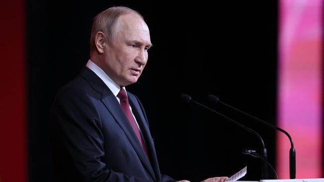 Vladimir Putin delivers a speech in Moscow on Wednesday. Picture: AFP