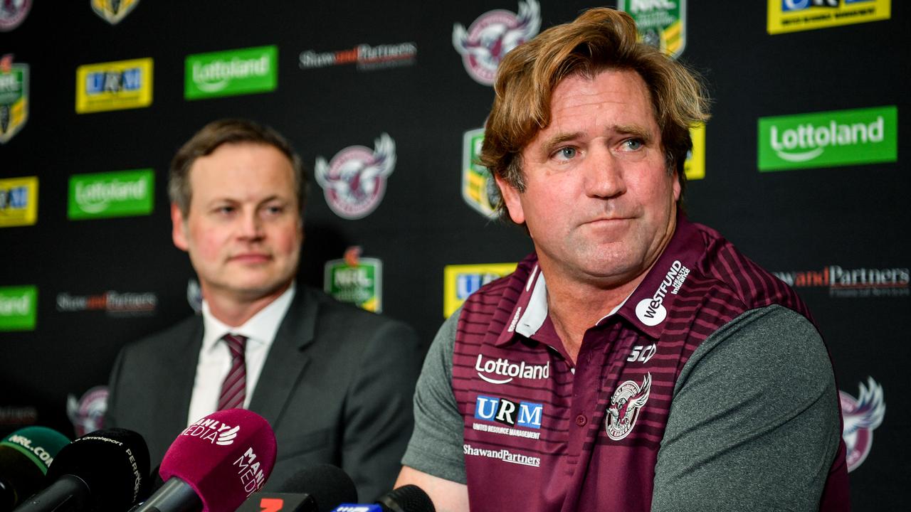 Manly owner Scott Penn and Des Hasler are at odds over his future at the club. Picture: AAP Image/Brendan Esposito
