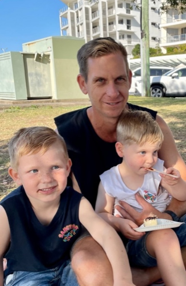 Oliver and Flynn with their dad Anthony Gage spending Father's Day 2023 at Cotton Tree.