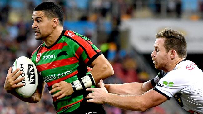 Cody Walker, seen with potential Queensland team-mate Michael Morgan, would look good in a maroon jersey. Picture: Bradley Kanaris/Getty Images