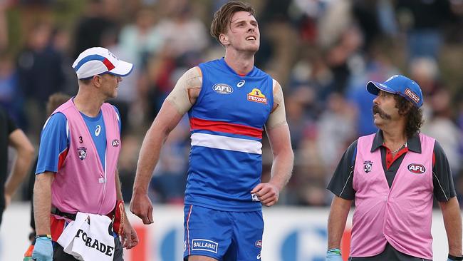 AFL: Pre Season Match Western Bulldogs v Melbourne Demons Jordan Roughead comes off injured at 1/4 time Picture: Wayne Ludbey