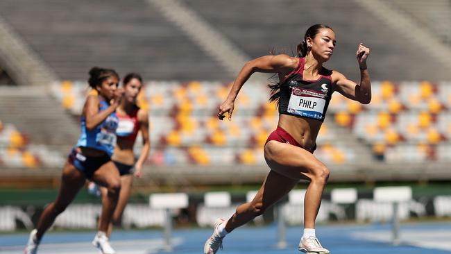 PBC SHS Year 12 student Thewbelle Philp in full stride. (Photo by Cameron Spencer/Getty Images)